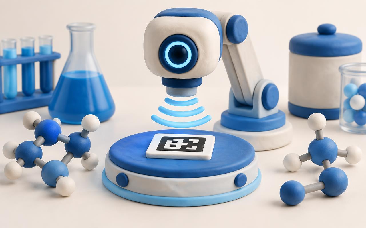 Laboratorio termodinámico Lab Aptic representado en claymation azul